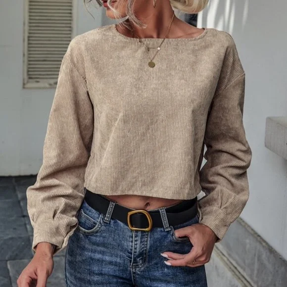 Classic Black Corduroy Cropped Top Minimalist y2k - Picture 10 of 14